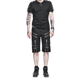 Men's Steampunk Casual Shorts Black Belt Rock Zipper Gothic Summer Shorts